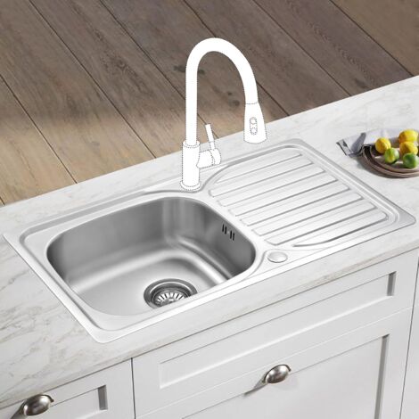 JASSFERRY Stainless Steel Kitchen Sink 1.0 Single Bowl 800 x 440 mm Reversible Drainerboard with Waste Kits