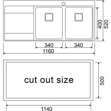 JASSFERRY Stainless Steel Kitchen Sink 1160 x 520mm, 2 Bowls Sinks with Left Hand Drainer