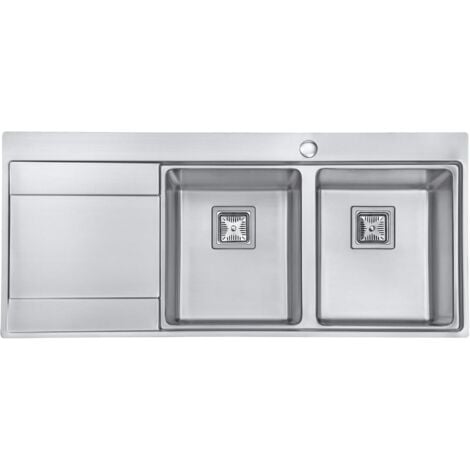 JASSFERRY Stainless Steel Kitchen Sink 1160 x 520mm, 2 Bowls Sinks with Left Hand Drainer