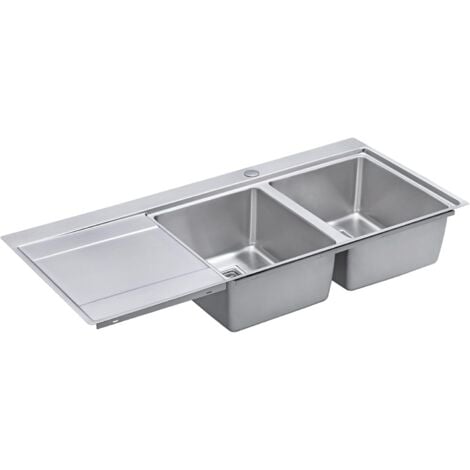 JASSFERRY Stainless Steel Kitchen Sink 1160 x 520mm, 2 Bowls Sinks with Left Hand Drainer