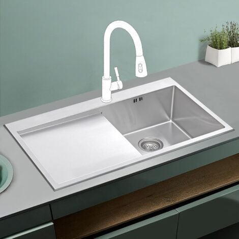 JASSFERRY 16 Gauge Stainless Steel Kitchen Sink, 860 x 510 Inset Drop-in Handmade Design Left Hand Drainer Sink