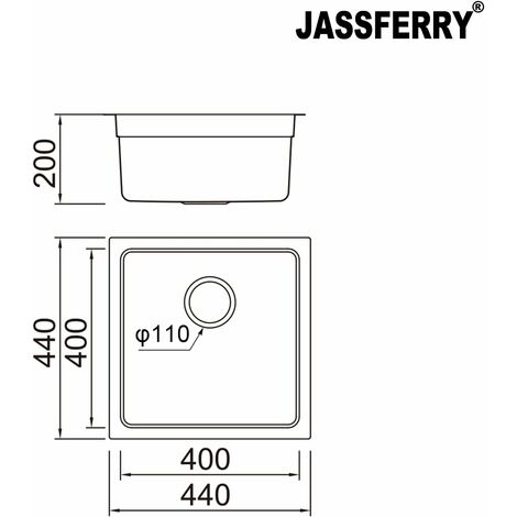 JASSFERRY 440 x 440 mm Undermount Kitchen Sink Single Deep Bowl with Stainless Steel Dish Drainer Rack with Strainer Waste