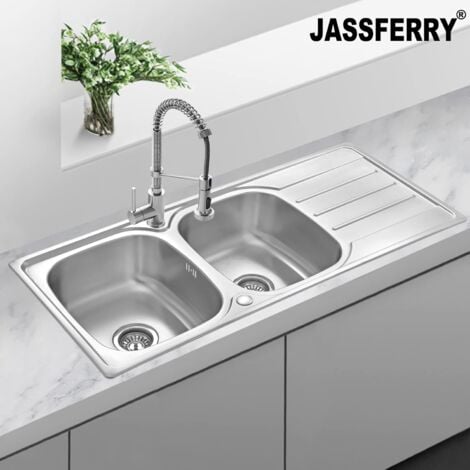 JASSFERRY Large Kitchen Sink Stainless Steel Inset 2 Bowls Reversible Drainer  1160 x 500 mm