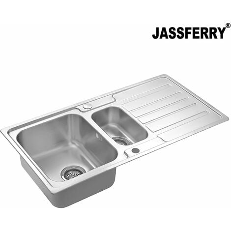 JASSFERRY Brilliant Stainless Steel Kitchen Sink 1.5 Square Bowl Rome Style Reversible Drainer with Strainer Waste 970 x 500 mm