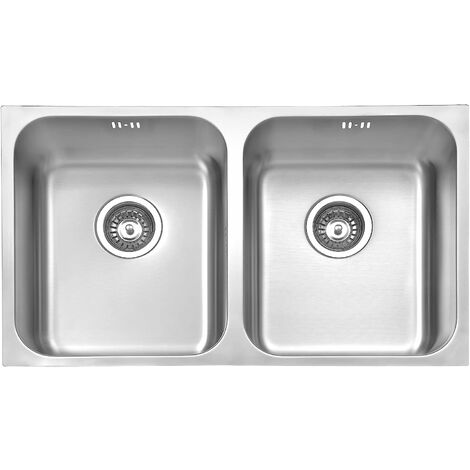 JASSFERRY Undermount Square Stainless Steel Kitchen Sink 2 Double Bowl with Waste Pipes, 750 X 440 mm