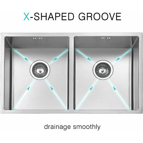 JASSFERRY Kitchen Sink Undermount  1.2mm Thickness Square Stainless Steel  2 Bowl with Waste Pipes, 745 X 440 mm