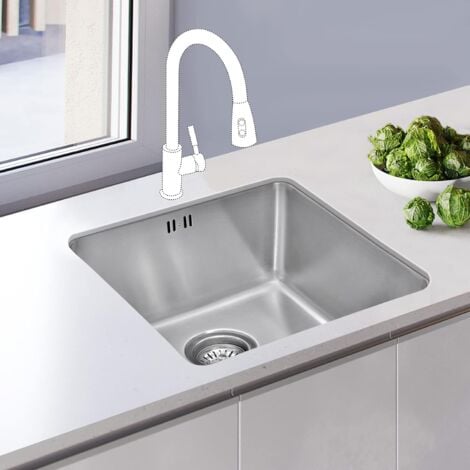 JASSFERRY Undermount Stainless Steel Kitchen Sink 1 Single Deep Square Bowl with Strainer Waste kit, 440 x 440 mm