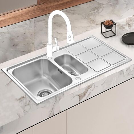 JASSFERRY Brilliant Stainless Steel Kitchen Sink 1.5 Square Bowl Rome Design Rectangle Drainer with Strainer Waste, 970 X 500 mm