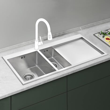 JASSFERRY Premium Stainless Steel Kitchen Sink 1.2mm Thickness Handmade Design 1.5 Bowl Inset Right Hand Drainer
