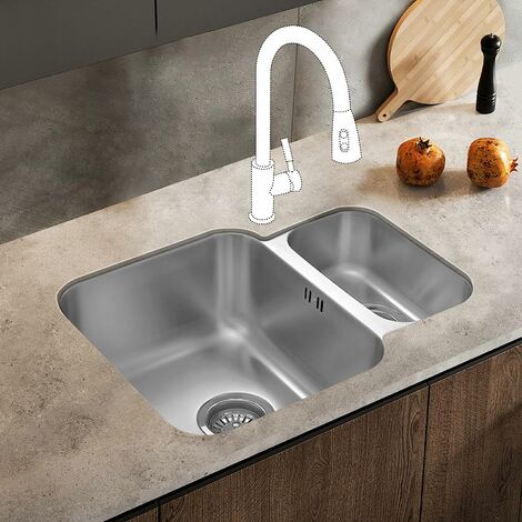 JASSFERRY Undermount Stainless Steel Kitchen Sink 1.5 One Half Bowl with Strainer Waste, 580 X 440 mm