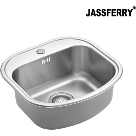 JASSFERRY Kitchen Sink Drop-in Stainless Steel Single Bowl Campervan RV with Pre-drilled Tap Hole 490 x 470 MM
