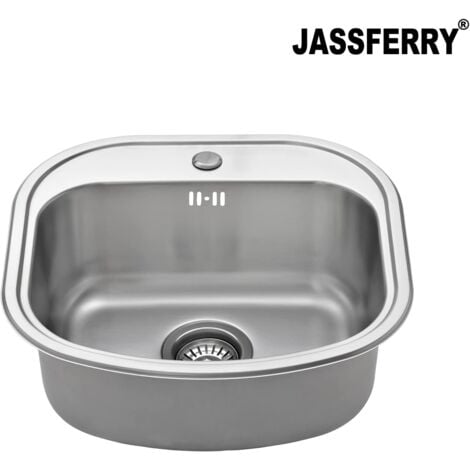 JASSFERRY Kitchen Sink Drop-in Stainless Steel Single Bowl Campervan RV with Pre-drilled Tap Hole 490 x 470 MM