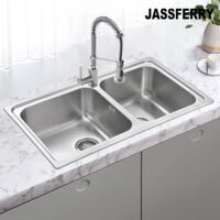 JASSFERRY Brilliant Stainless Steel Kitchen Sink 1.5 Two Square Bowl Rome Design with Strainer Waste, 860 X 500 mm