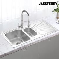 JASSFERRY Stainless Steel Kitchen Sink 1.5 One Half Welding Style Bowl Reversible Drainer with Strainer Waste, 1000 X 500 mm