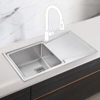 JASSFERRY Inset Kitchen Sink 1.2 mm Thickness Stainless Steel 1 Rectangle Bowl Right Hand Drainer Square Strainer Plug Waste Pipe Kit