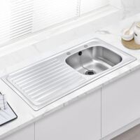 JASSFERRY Stainless Steel Kitchen Sink, Left Hand Drainer Inset Drop-in Single 1 Bowl, Two Pre-drilled Tap Hole, 930 x 480 mm