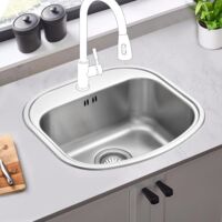JASSFERRY Kitchen Sink Drop-in Stainless Steel Single Bowl Campervan RV with Pre-drilled Tap Hole 490 x 470 MM