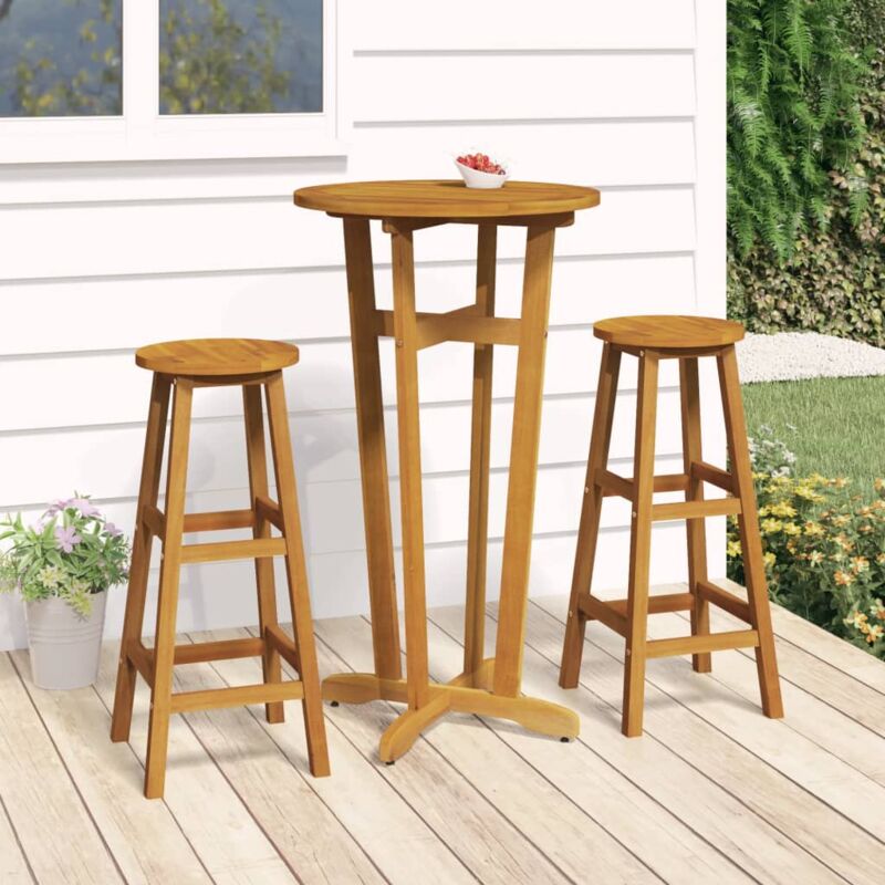 Set bistrot tavolo pieghevole 60x60 cm e 2 sedie pieghevoli con braccioli  in legno di acacia