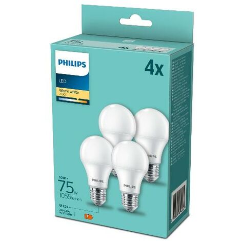 PHILIPS LAMPADINA LED A GOCCIA LUCE BIANCA CALDA CONF 4 75W