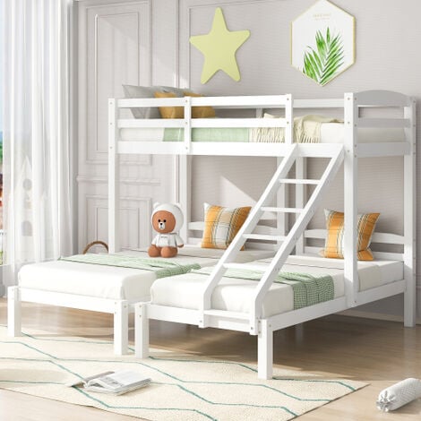 Lit triplé, lit enfant superposé triple avec échelle latérale pour enfants  et adolescents, blanc (90x200cm)