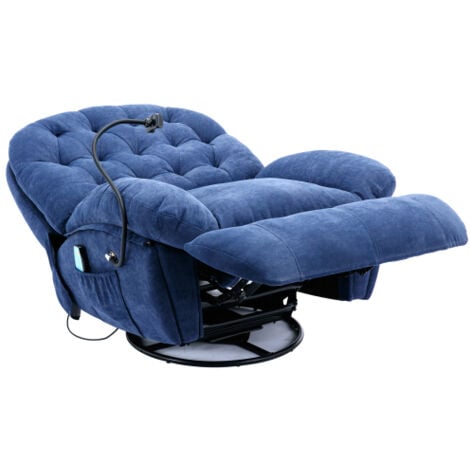 Fauteuil de relaxation 360 électrique polaire Teddy, fauteuil pour personne agée avec fonction inclinable,massage, chaleur, et télécommande, nouveau modèle - bleu