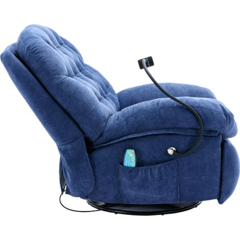 Fauteuil de relaxation 360 électrique polaire Teddy, fauteuil pour personne agée avec fonction inclinable,massage, chaleur, et télécommande, nouveau modèle - bleu