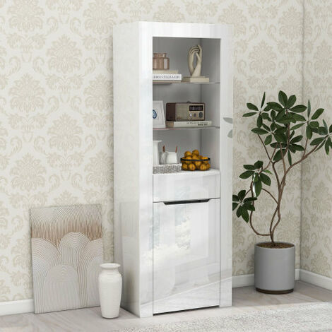 Vitrine avec éclairage LED Bibliothèque, Meuble de rangement avec étagères et vitrine, Bibliothèque de salon et Bureau - blanc (1/5)