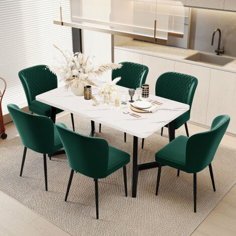 Liberté – Ensemble de 6 chaises modernes rembourrées en velours vert foncé – Structure métal robuste – Assise ergonomique – Pour salle à manger ou bureau (1/5)