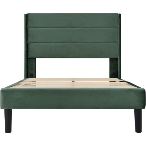 Lit double rembourré pour ado 90x200, avec cadre de lit et tête de lit, vert (1/5)