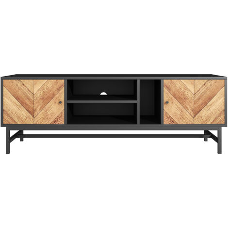 Meuble TV multifonctionnel avec placard et étagères 150x38x55, noir (1/5)