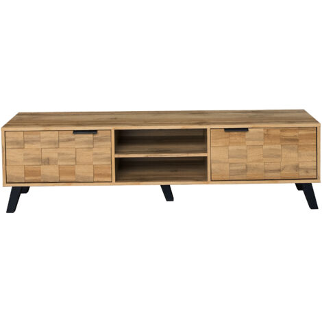 Meuble TV moderne avec double porte et compartiment ouvert 160.5x35.5x45, bois (1/5)