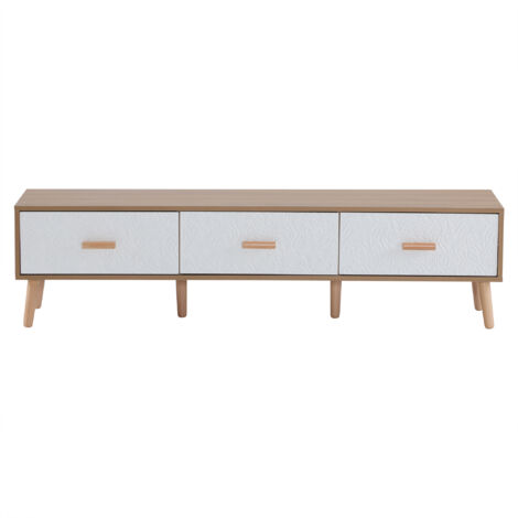 Meuble TV vintage en bois avec panneaux de porte blancs texturés 150x35x39, bois (1/5)