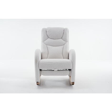 Fauteuil à bascule avec accoudoirs en fausse fourrure, blanc (1/5)
