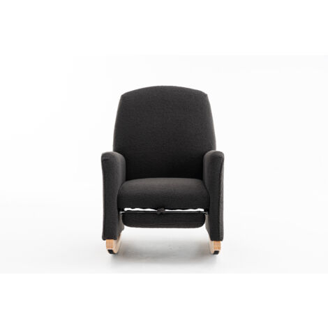 Fauteuil à bascule en fausse fourrure avec tabouret et dossier haut, gris (1/5)