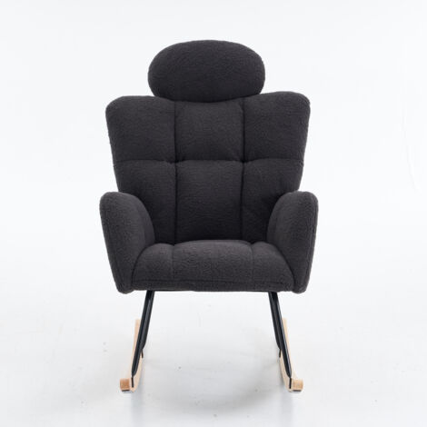 Fauteuil à bascule Teddy Bear en tissu, tapisserie d'ameublement, gris (1/5)