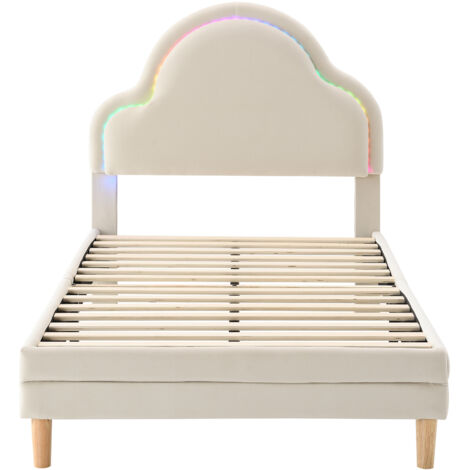 Lit simple enfant 90x200 avec tête de lit en forme de nuage et bande LED, beige (1/5)