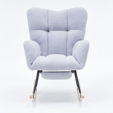 Fauteuil à Bascule en tissu teddy, Rocking Chair Avec Repose-Pieds, Gris (1/5)