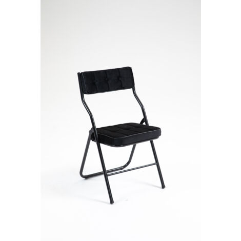 Lot de 2 Chaises pliantes avec coussin en velours rembourrée et cadre en acier, noir (1/5)