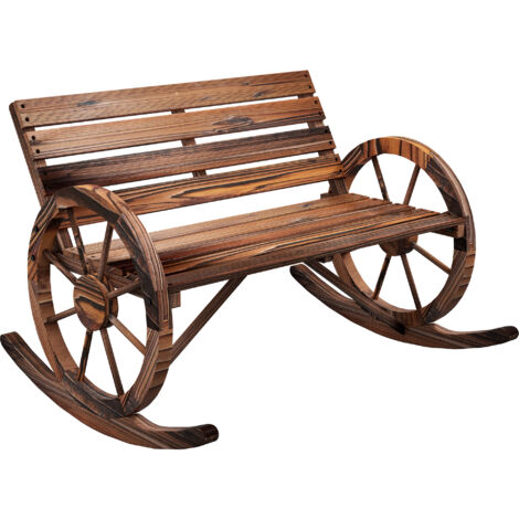 Chaise à deux places en bois avec accoudoirs pour le jardin et le balcon, marron (1/5)