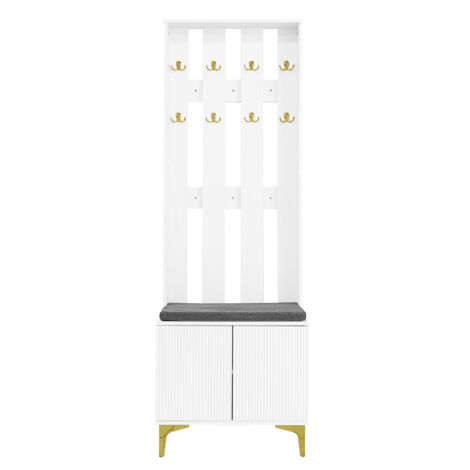 Armoire 60.5x35.2x180.5cm avec banc à chaussures et crochets , blanc (1/5)