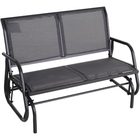 Banc de jardin à bascule 2 places en métal, mobilier de jardin 120x70x85cm, gris (1/5)