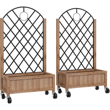 Jardinière en bois 152x25x97cm, set de 2, sur roues, marron (1/5)