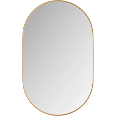 Miroir mural ovale élégant avec armoire encastrée en métal pour salle de bains, or (1/5)