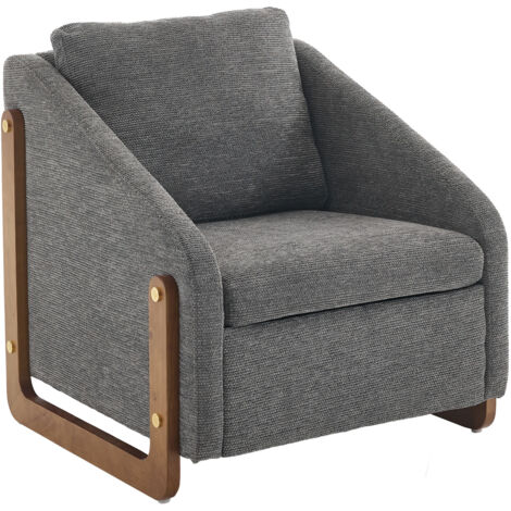 Fauteuil pour salon, chaise moderne avec accoudoir en bois et coussin, tissu de chenille, gris (1/5)
