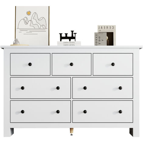 Commode 152x40x89cm, 7 tiroirs, blanc. (1/5)