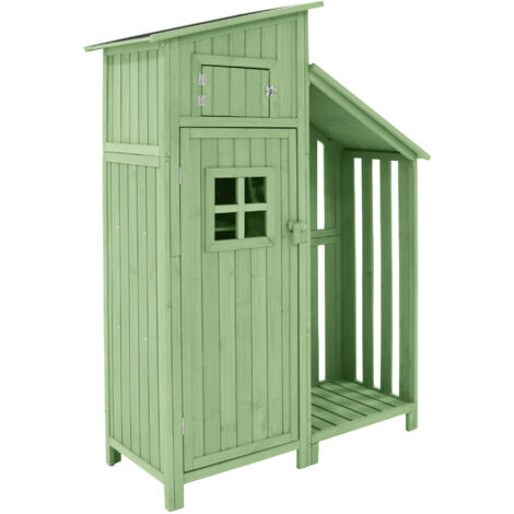 Abri de jardin en bois - 124x46x174cm - 2 étagères - 8 pieds en bois massif - Vert (1/5)