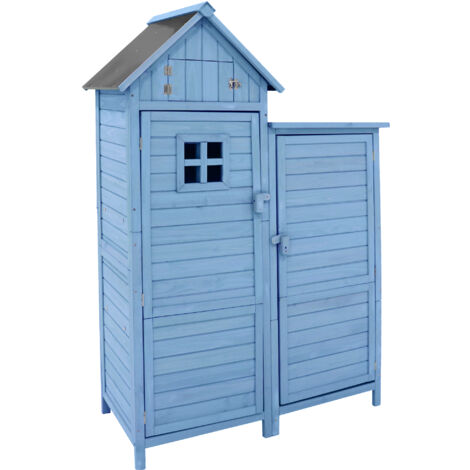 Abri de jardin en bois - 118x54x173cm - 2 étagères - toit en PVC - Bleu