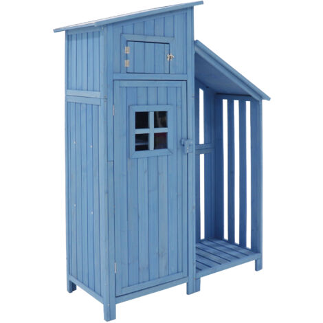 Abri de jardin en bois - 124x46x174cm - 2 étagères - 8 pieds en bois massif - Bleu (1/5)