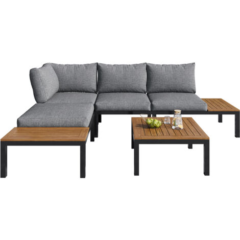 Salon de jardin 120x60cm, 4 personnes, avec table basse, gris (1/5)