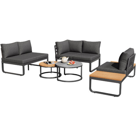 Salon de jardin 147x60cm,4-5 personnes, avec 2 table basse, gris (1/5)